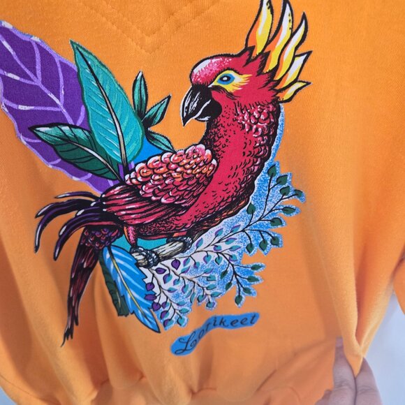 Vintage Karen Scott Orange Upcycled Lorikeet Parrot Applique Short Sleeved Top L - Picture 4 of 16